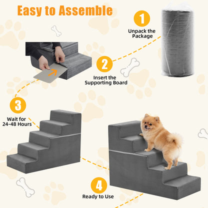 3-5 Step Right Angled Foam Dog Stairs Ramp for Small Dogs. Non-Slip Indoor Pet Ladder Ramp Stairs for Home.  3 Step, 4 Step and 5 Step Options Available.