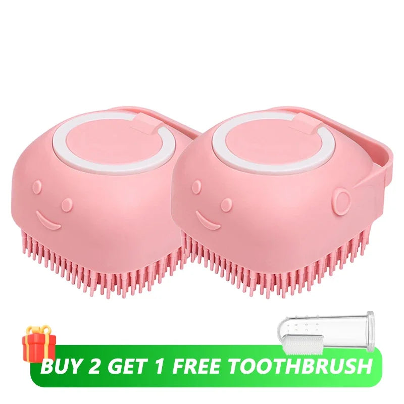 Pet Bathing Brush with Shampoo Dispenser.