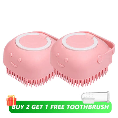 Pet Bathing Brush with Shampoo Dispenser.