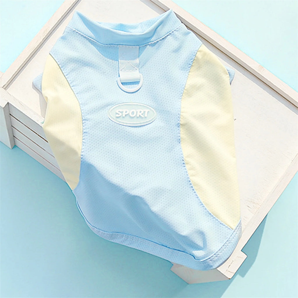 Breathable Cooling Dog T-Shirt with Ice Silk Material for Cats and Puppies - Lightweight and Soft Pet Tank Tops in Contrast.