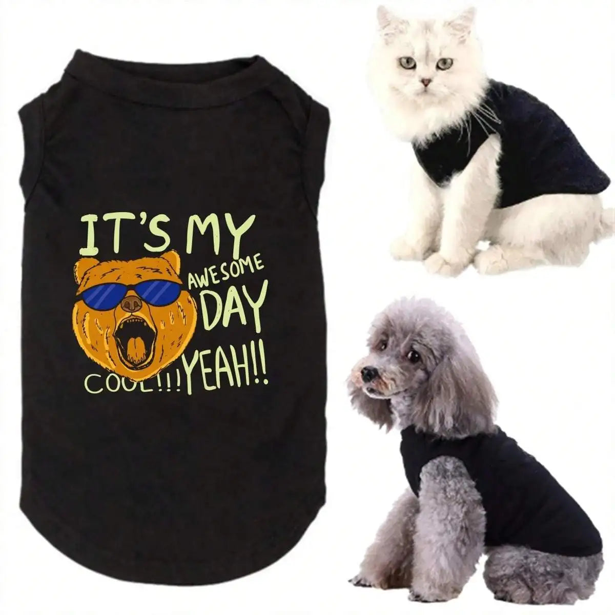 1 Piece Cool Glasses Dog Head Print T-Shirt Vest.  New Pet Vest for Spring and Summer.