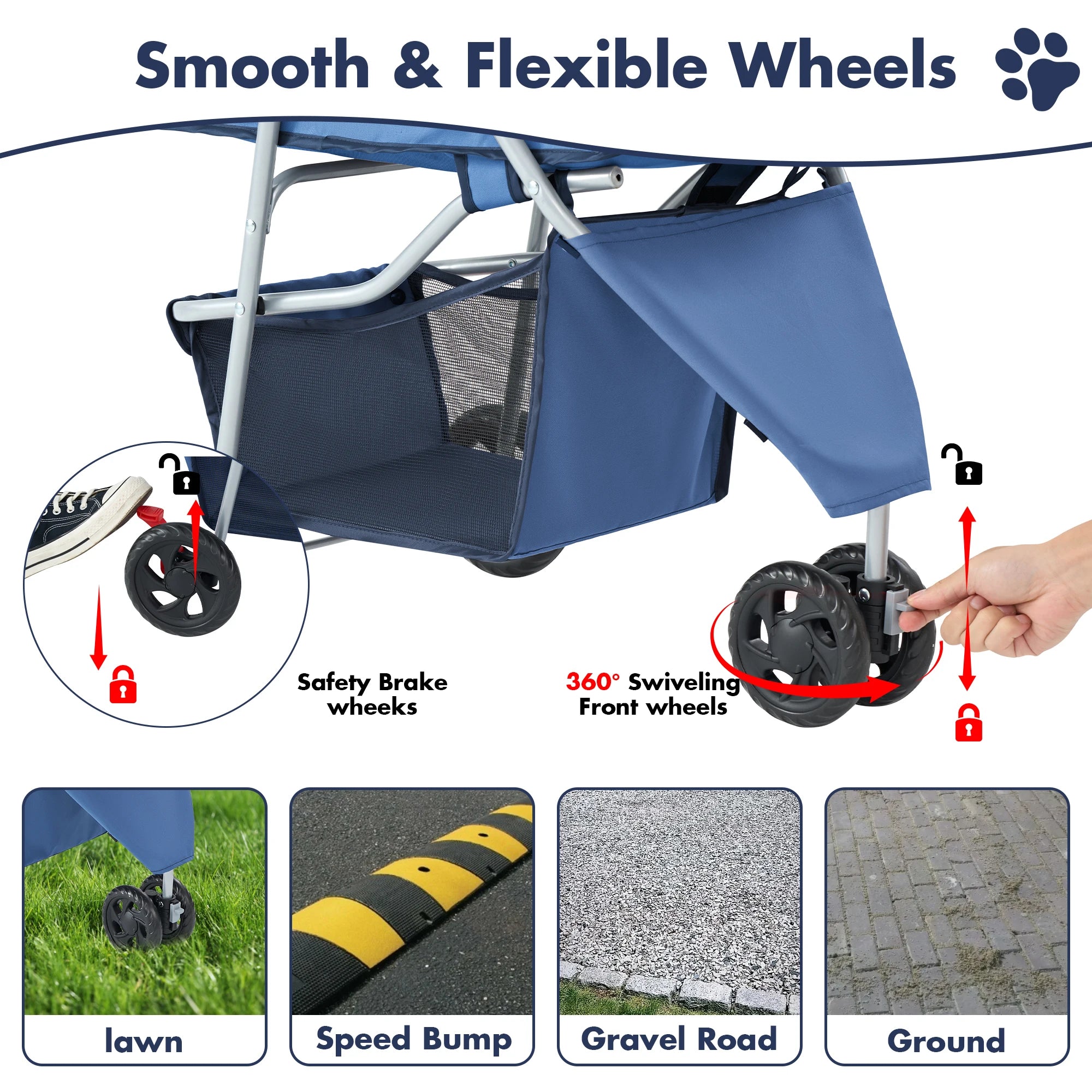 Stroller with 3 Wheels and Foldable for Small Dogs and Cats Stroller.
