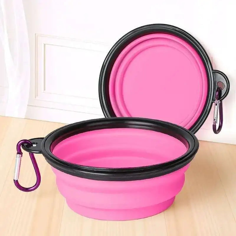 2 in 1 Collapsible Double Dog Travel Bowl.  Folding Bowl Allows One Side for Food and the Other for Water.