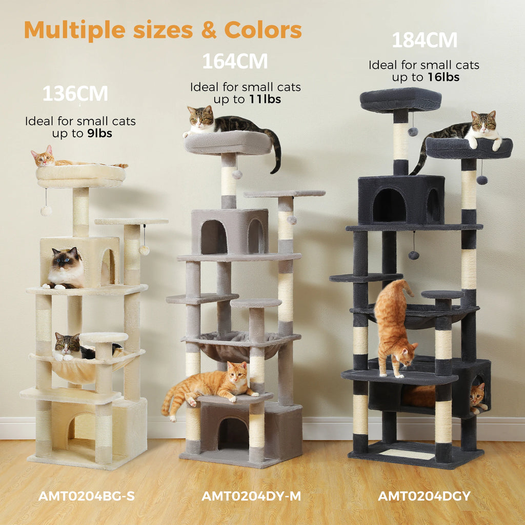 Large Cat Tree Tower Condo for Indoor Cats with Scratching Posts, Hammock, Perches and Toys.
