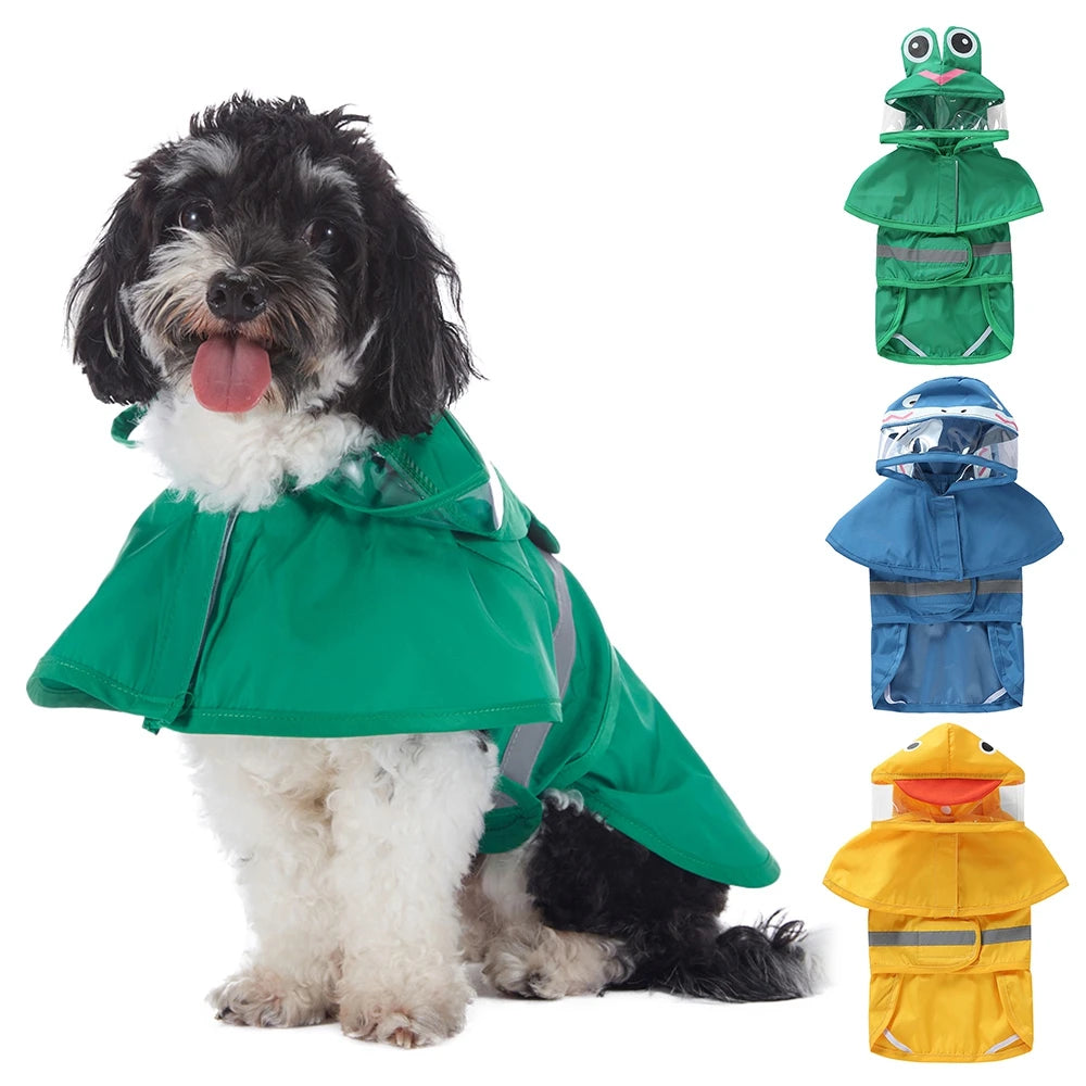 Reflective Pet Dog Raincoat, Cute Animal, Hooded, Waterproof Jacket for Large Dogs.