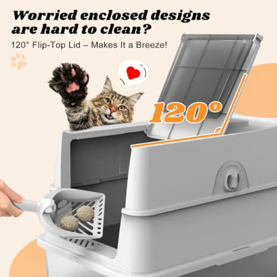 Stainless Steel Litter Box.  Enclosed Cat Litter Box with Lid for Big Cats.  High Sided Metal Litter Boxes.  100% Anti-Urine Leakage.