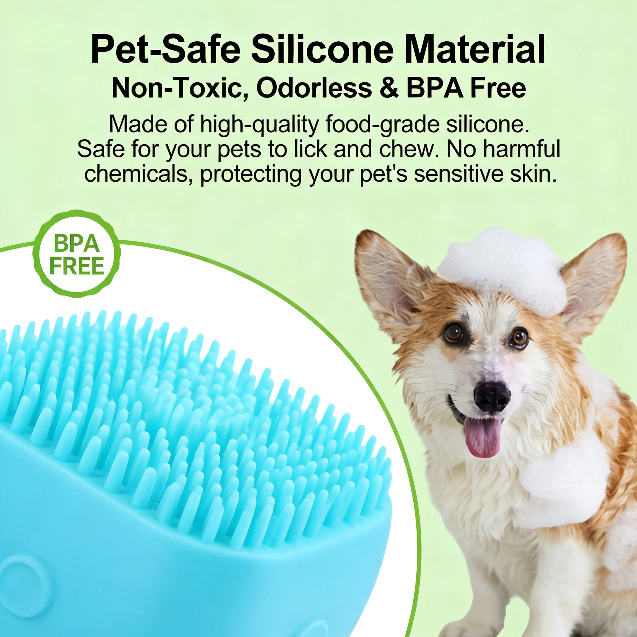 Pet Bath and Massage Brush with Shampoo Storage Silicone.
