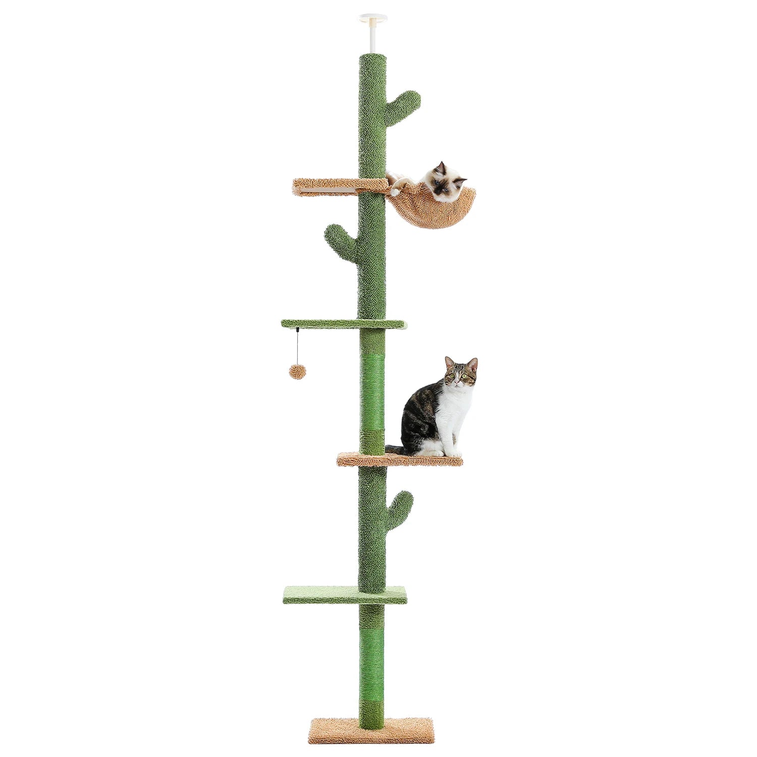 Cat Tower Cactus Tree with Scratching Post,  Hammock and Dangling Ball for Indoor Cats.
