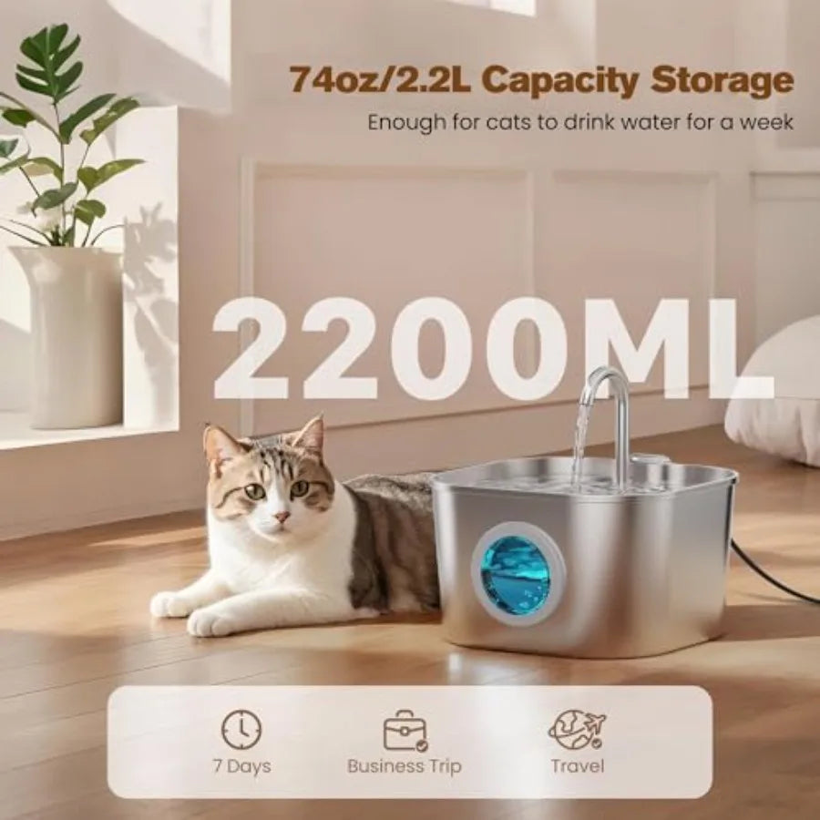 Stainless Steel Water Fountain for Cats and Dogs.