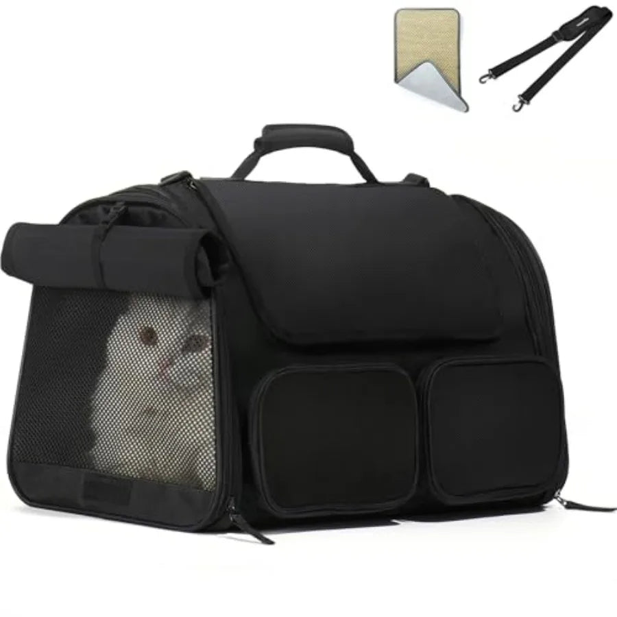 Cat Carrier, Soft-Sided Small Dog Carrier, Large Cat Travel Bag with 4 Mesh Windows, Under 15 lb.  Airline Approved Pet Carrier.