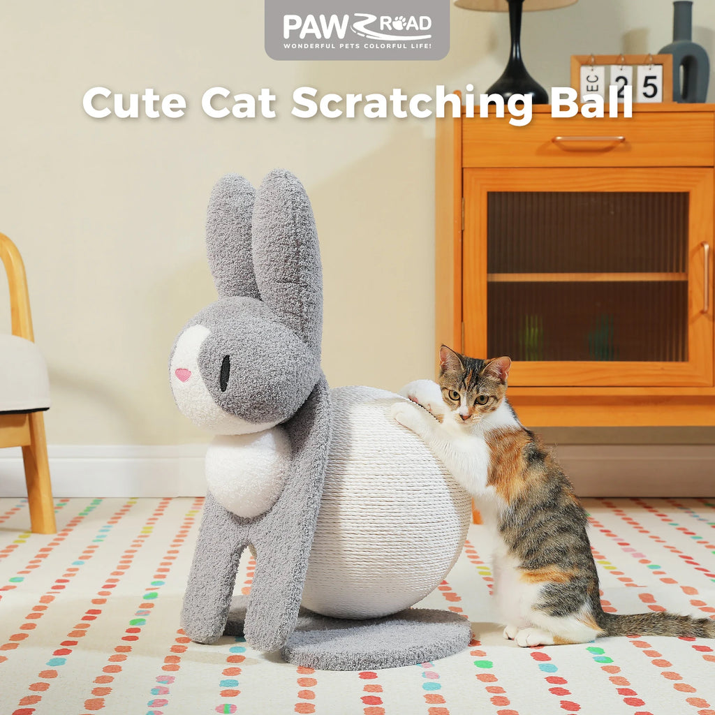 Cute Cat Scratching Posts for Indoor Kitten and Large Cat.  Ball Rabbit Cat Scratcher Toy with Paper Rope Cat Tree and Cat Toys.