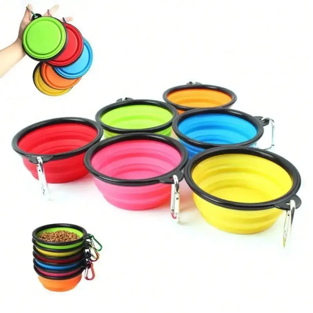 Folding Silicone Dog Feeder Bowl 2 In 1 with Carabiner.