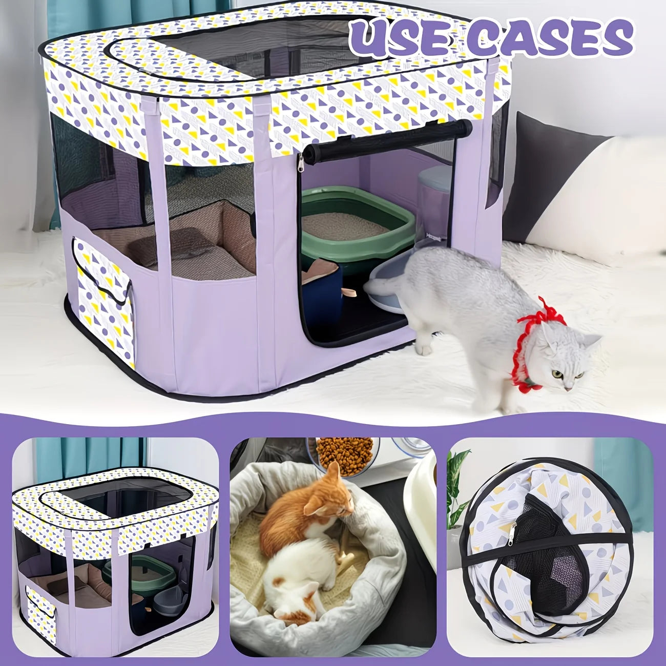 Foldable Rectangular Pet Cage (M/XL) for Dogs & Cats.    , Pet House & Playpen, Portable Tent Fence for Puppies & Kittens