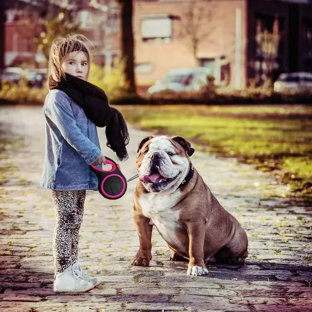26 Ft Retractable Dog Leash For Medium and Large Dogs Up To 110 lb.  Heavy Duty Nylon Tape With One Button Brake And Lock System For Training and  Running.