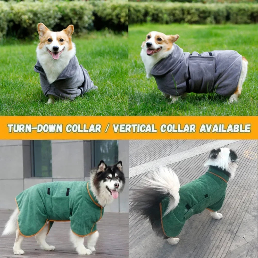 Dog Bathrobe,  Absorbent Soft Towel for Large, Medium, Small Dog. Robe has Quick Dry Adjustable Drying Coat.