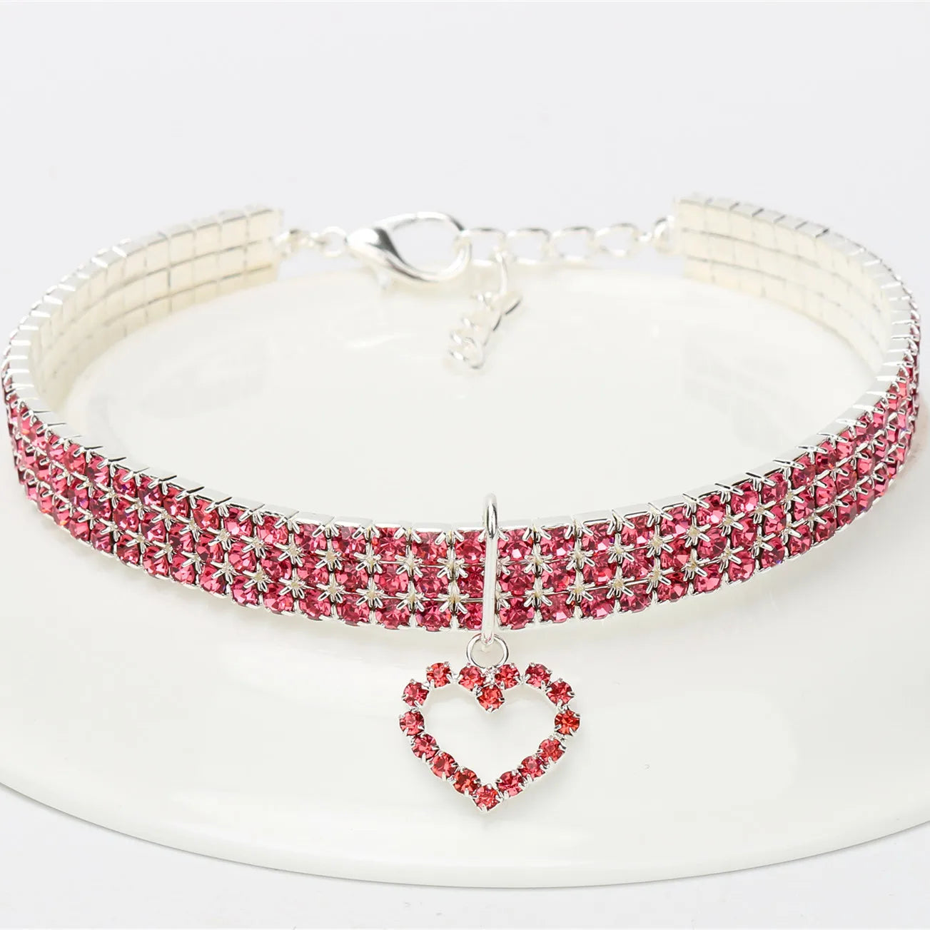 Cat and Dog Collar Three Row Elastic Rhinestone.  Pet Collars Have Decoration on Necklace.