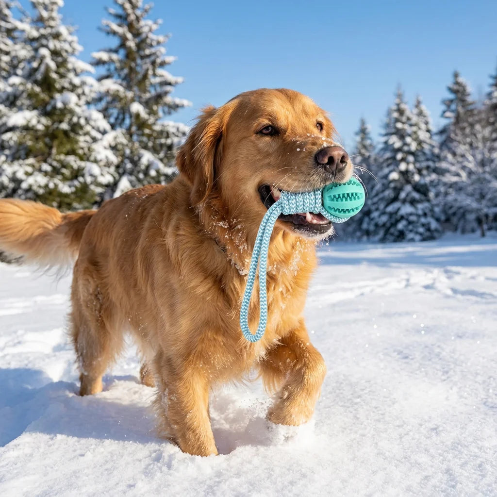 Cotton Rope & Rubber Dog Chew Ball. Durable Treat Dispenser Toy.  Keeps Dog Interactive and solves boredom.
