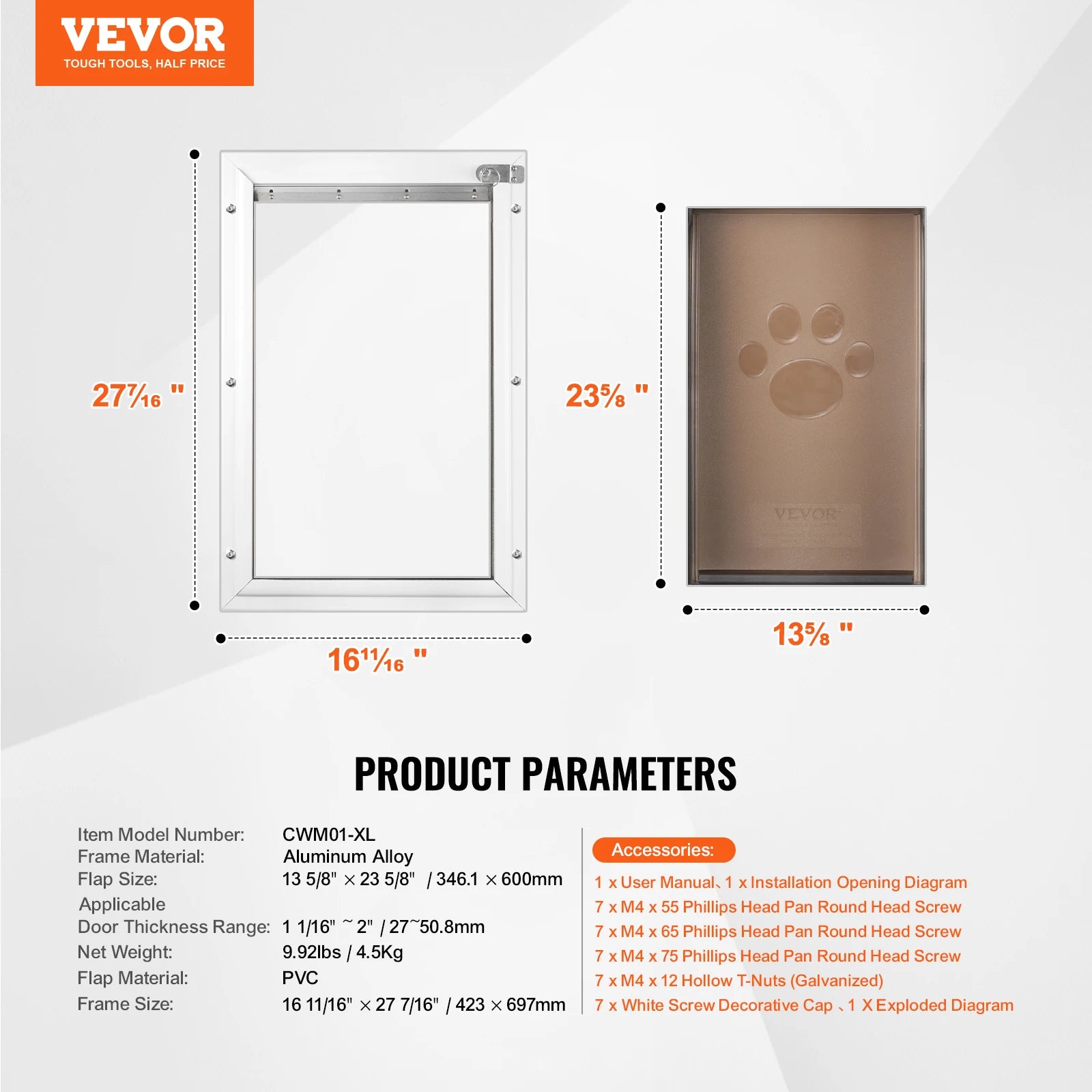 SucceBuy Pet Door Aluminum Frame with Lock and Flap System Weatherproof Doggy Door for Interior or Exterior.