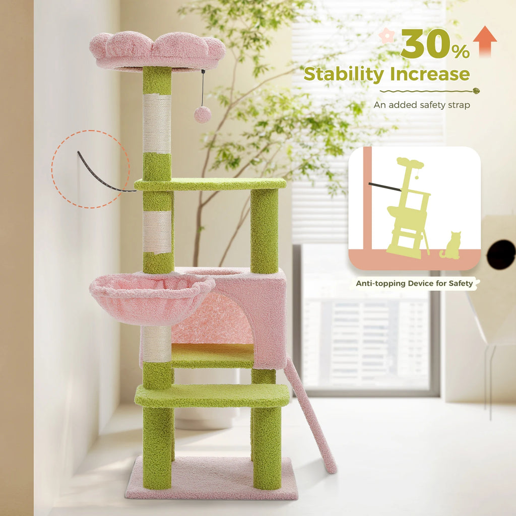 Flower Cat Tree Condo Cat Tower with Scratching Posts, Top Perch for Indoor Small Medium Cats.