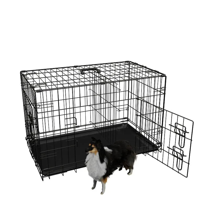 Dog Crate 36 Inch Medium Dog Cage with Divider.  Leak-Proof Tray,  Double Door,  Folding Metal Wire Cage, Indoor, Outdoor and Travel Use.