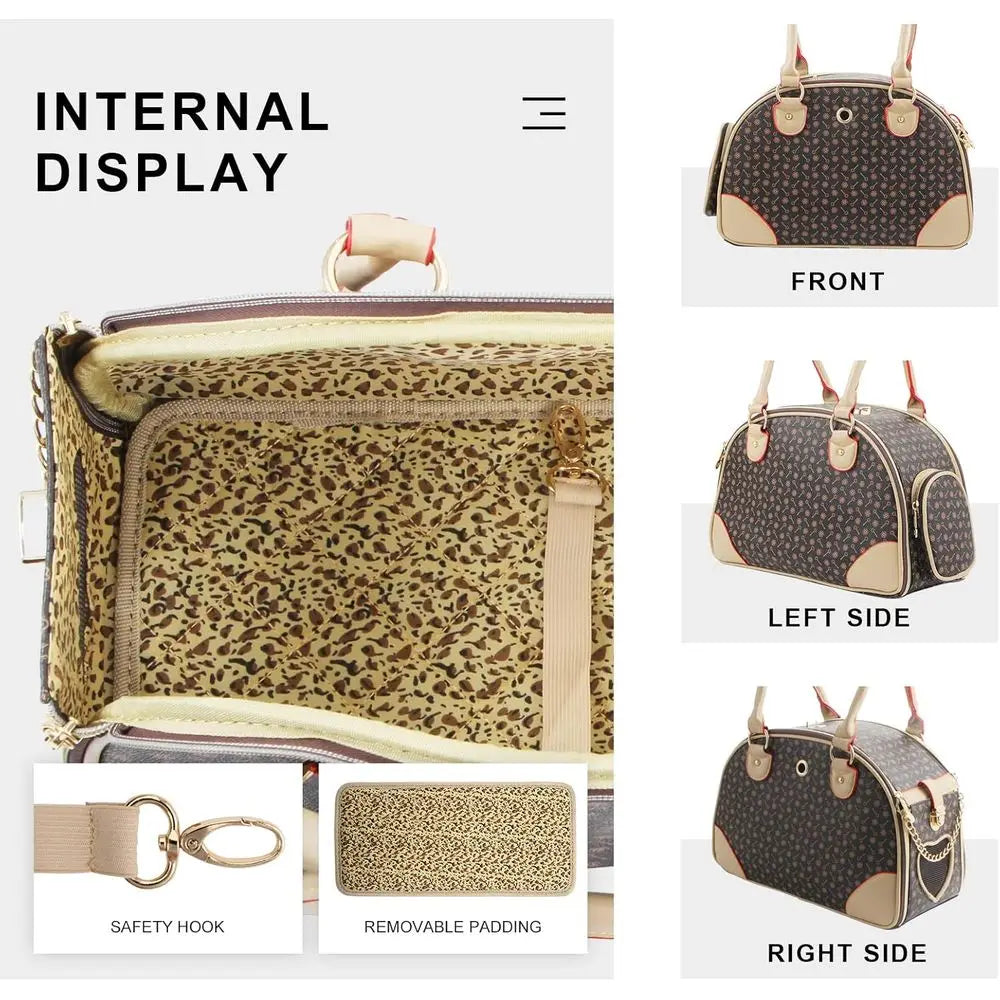 Fashion Dog Carrier PU Leather Dog Handbag.  Extra Small  Dog Purse,  Cat Tote.  Brown, Small 38 * 23 * 17cm.