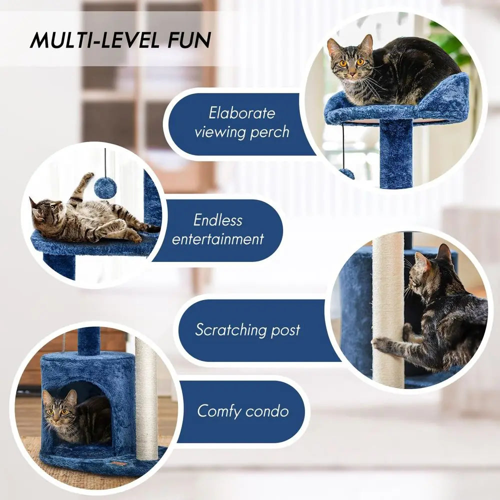 Small Blue Cat Tree for Kittens, 33.5 Condo with  Scratching Post.