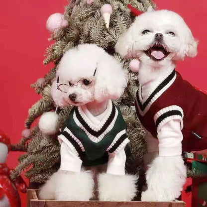 Winter Warm Dog Sweater College Style V-neck.
