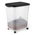 Pet Food Storage Container with Rolling Wheels, BPA-Free Plastic.  Comes with Detachable Scoop.  Capacity 50 lb.