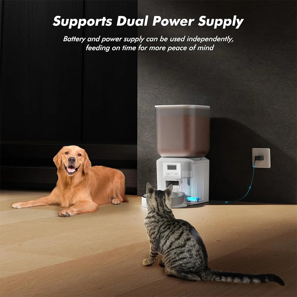 8 L Automatic Cat Feeder, Smart Pet Food Dispenser with Key Control, Voice Recorder, Dual Power Supply, Timed Auto Dog Feeder with Stainless Steel Bowl.